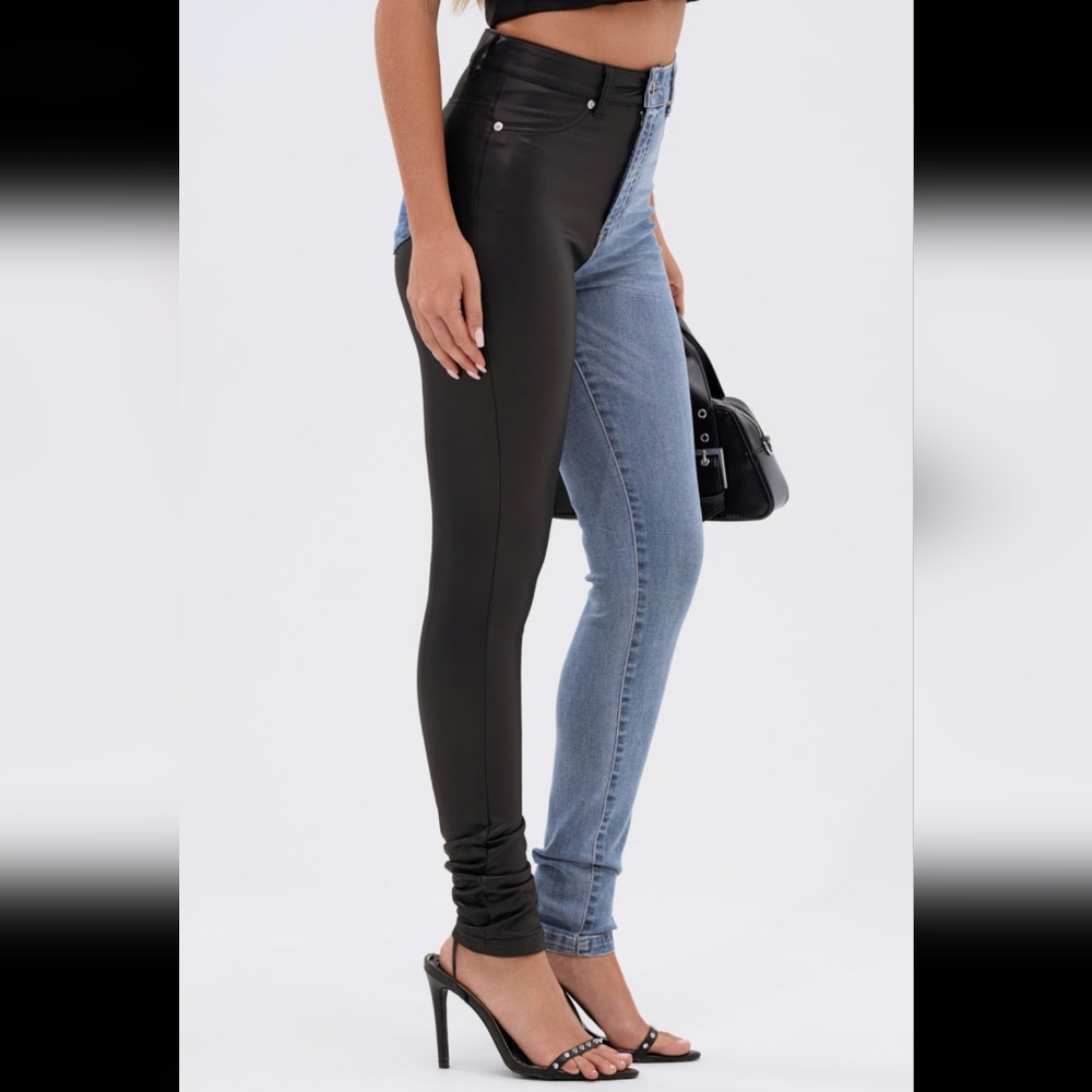Akira Flex Fit Extreme Stretch Half And Half PU High Waist Skinny Jeans - Picture 4 of 8